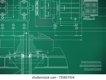 Mechanical engineering drawings. Technical Design. Engineering backgrounds. Blueprints. Light green background