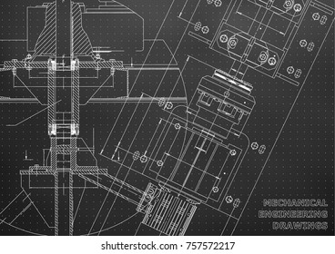 Mechanical engineering drawings. Technical Design. Blueprints. Black background. Points