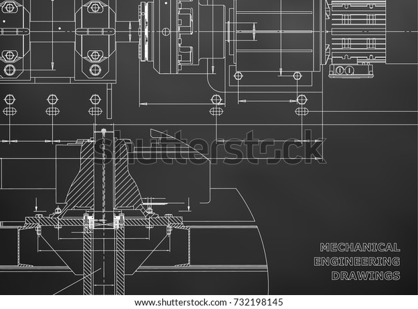 Mechanical engineering\
drawings. Technical Design. Engineering backgrounds. Blueprints.\
Black background