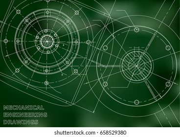 Mechanical engineering drawings. Vector background. Green