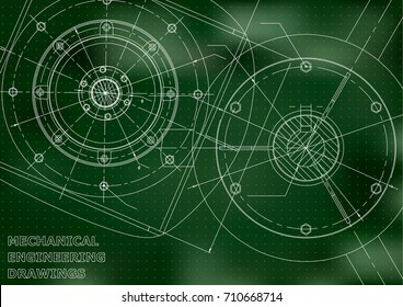 Mechanical engineering drawings. Vector background. Green. Points