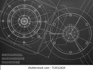 Mechanical engineering drawings. Vector background. Black. Grid