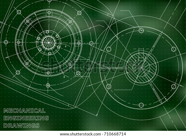Mechanical engineering drawings. Vector\
background. Green.\
Points
