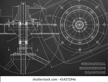 Mechanical engineering drawings. Vector black background. Points