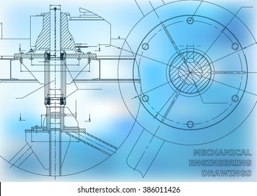 Mechanical engineering drawings. Vector blue background
