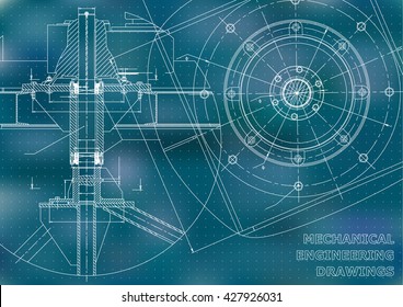 Mechanical engineering drawings. Vector blue background. Points