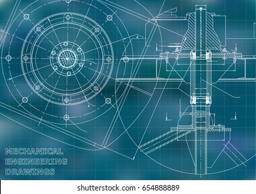 Mechanical engineering drawings. Vector. Blue. Grid