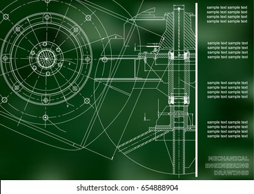 Mechanical engineering drawings. Vector engineering drawing. Green