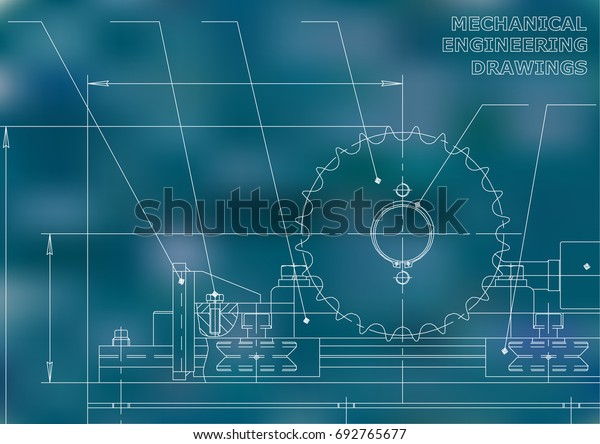 Mechanical Engineering Drawings Vector Drawing Blue Stock Vector ...