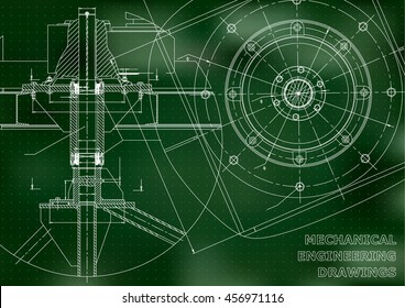 Mechanical engineering drawings. Vector green background. Points