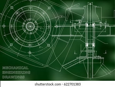 Mechanical engineering drawings. Vector. Green