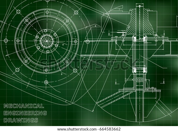 Mechanical Engineering Drawings Vector Green Grid Stock Vector (Royalty ...