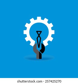 mechanical engineering gear idea concept with spanner bulb