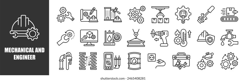 Conjunto de iconos de mecánica e ingeniería para Elementos de diseño	