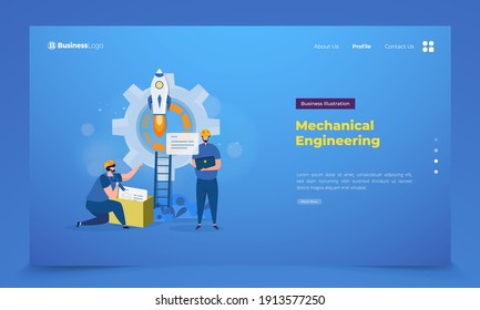 Mechanical engineering illustration, update maintenance illustration on landing page concept