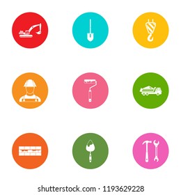 Mechanical engineering industry icons set. Flat set of 9 mechanical engineering industry vector icons for web isolated on white background