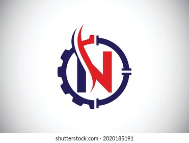 Mechanical Engineering Logo with Gear and Letter N Design Concept for Company Branding