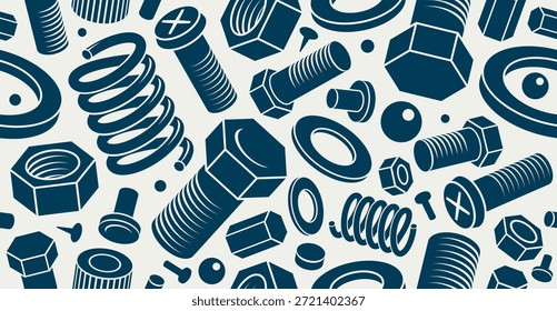 Ingeniería mecánica de fondo sin fisuras con pernos y tuercas, invención de Vector y Fondo de pantalla de azulejos de renovación, reparación y reparación, Elementos fáciles de usar por separado.