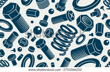 Mechanical engineering seamless background with bolts and nuts, vector invention and renovation tiling wallpaper, fix and repair, elements easy to use separately.