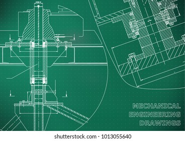 Mechanical engineering. Technical illustration. Backgrounds of engineering subjects. Technical design. Instrument making. Cover, banner, flyer, Light green background. Points. Corporate Identity