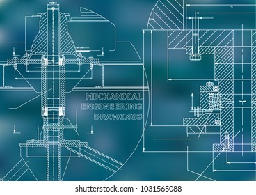 Mechanical engineering. Technical illustration. Backgrounds of engineering subjects. Technical design. Instrument making. Cover, banner. Blue background