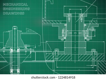 Mechanical engineering. Technical illustration. Backgrounds of engineering subjects. Technical design. Instrument making. Cover. Light green background. Grid