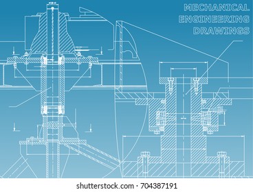 Mechanical engineering. Technical illustration. Backgrounds of engineering subjects. Technical design. Instrument making. Cover, banner, flyer, background. Blue and white