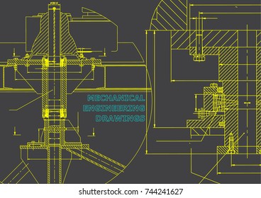 Mechanical engineering. Technical illustration. Backgrounds of engineering subjects. Technical design. Instrument making. Cover, banner. Gray