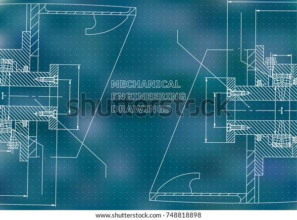 Mechanical engineering.\
Technical illustration. Backgrounds of engineering subjects. Blue\
background. Points
