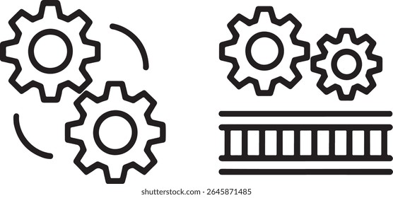 Mechanical Engineering and Technology Depiction of Gears Interconnected and a Ladder Grid System in Bold Black and White Graphic Representation