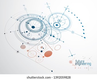 Mechanical engineering technology vector abstract background, cybernetic abstraction with innovative industrial schemes.