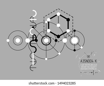 Mechanical engineering technology vector abstract background, cybernetic abstraction with innovative industrial schemes. Art graphic illustration.