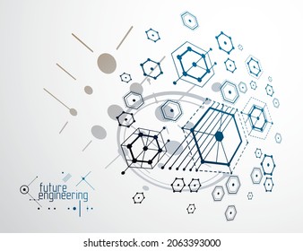 Mechanical engineering technology vector abstract background, cybernetic abstraction with innovative industrial schemes.