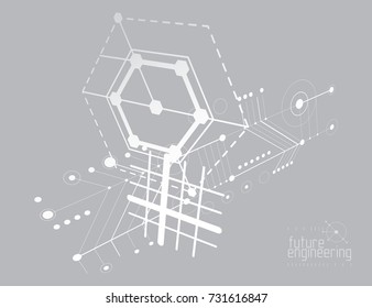 Mechanical engineering technology vector abstract background, cybernetic abstraction with innovative industrial schemes.