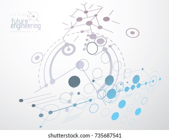 Mechanical engineering technology vector abstract background, cybernetic abstraction with innovative industrial schemes.