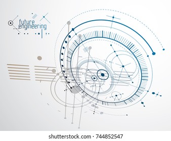 Mechanical engineering technology vector abstract background, cybernetic abstraction with innovative industrial schemes.