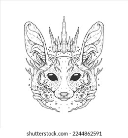 Mechanical fennec fox. Hand drawn vector steampunk illustration. Dotwork. Print for t-shirt. Tatoo illustration. Art for merch. Sketch style drawing.