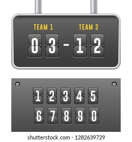 Mechanical Flip Countdown Clock Counter Timer. Digital Time Screen And Numbers. Board With Scoreboard Hour, Minutes and Seconds for Web Design. Illustration Isolated On White Background. Vector EPS10