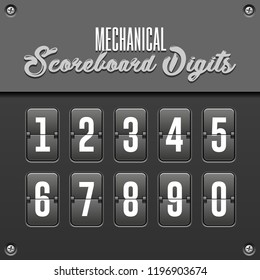 Mechanical Flip Scoreboard Numbers. Countdown. Digital Screen. Board Symbols. Illustration Isolated On White Background. Vector EPS10