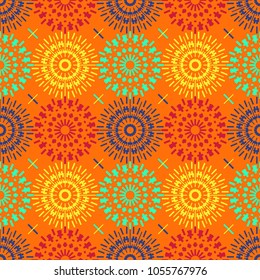 Mechanical flower symmetry seamless pattern. Suitable for screen, print and other media.