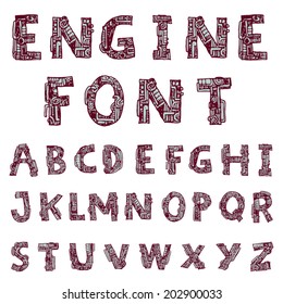 mechanical font style, Vector.