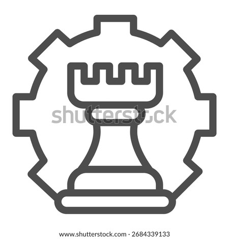 Mechanical gear with chess tower line icon, chess game concept. Vector graphics. Tower and cogwheel sign on white background, outline style icon for mobile or web design