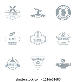 Mechanical gear logo set. Simple set of 9 mechanical gear vector logo for web isolated on white background