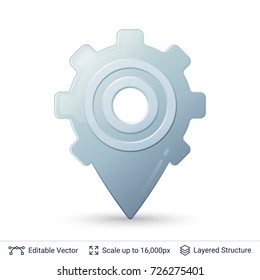 Mechanical gear in pin shape. Mechanic part and location pin combined. Vector concept symbol.