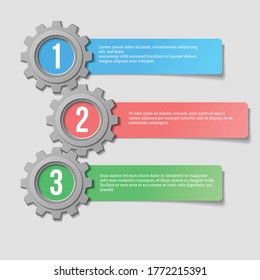 Mechanical Gear Process Infographic Template for Presentation or Poster. Modern realistic vector design