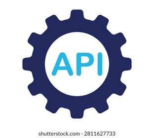 Mechanical gear wheel cogwheel enclosing capital bold text API (Application Programming Interface). Software system integrations connection framework technology symbol.