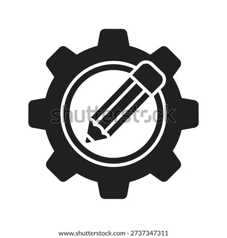 Mechanical gear wheel with pencil tool icon symbolizing customization design process edit settings technical drawing engineering modification concept design
