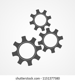 Mechanical gears black progress vector illustration. Teamwork concept design element, contour cog and gear signify human cooperation or communication progress. Cogwheel graphic for pictogram template.
