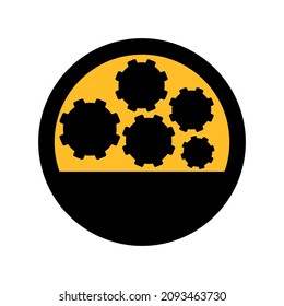 Mechanical gears, black and yellow colors, round sign a white background, vector illustration