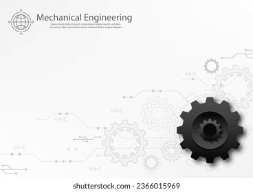 Mechanical Gears icon black and white tech background, cogwheel.  Industry elements, motor or clock circle parts with cogs. Machinery cogwheel gears illustration. Flat vector icons motion symbols.